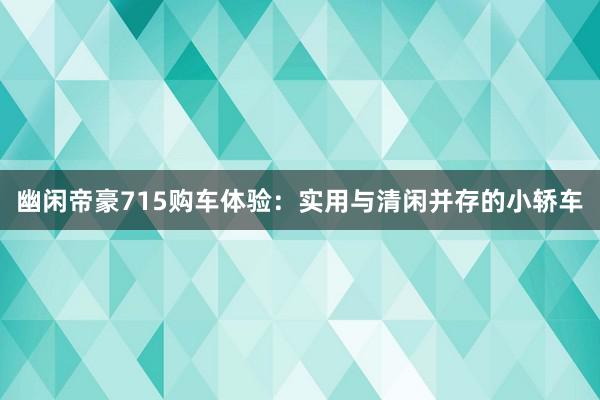 幽闲帝豪715购车体验：实用与清闲并存的小轿车